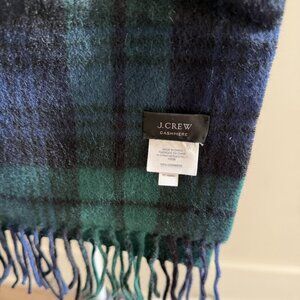 J. Crew Cashmere Navy/Green Plaid Scarf